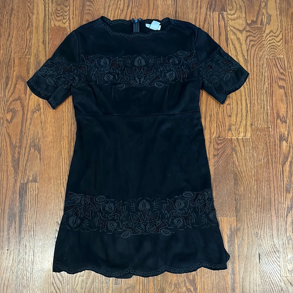 Bar iii black faux suede embroidered dress size small
